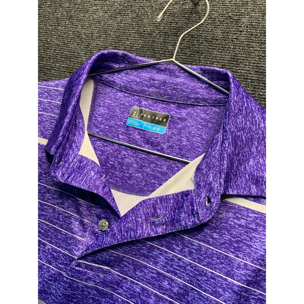 PGA Tour Reflective Striped Polo Shirt Mens L Purple Performance Golf Activewear